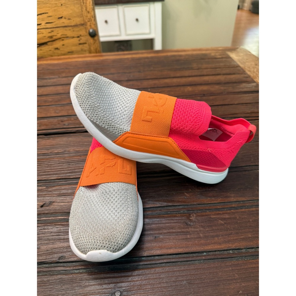 APL TechLoom Bliss Womens 8.5 Silver Orange Pink Slip On Running Shoes Athletic